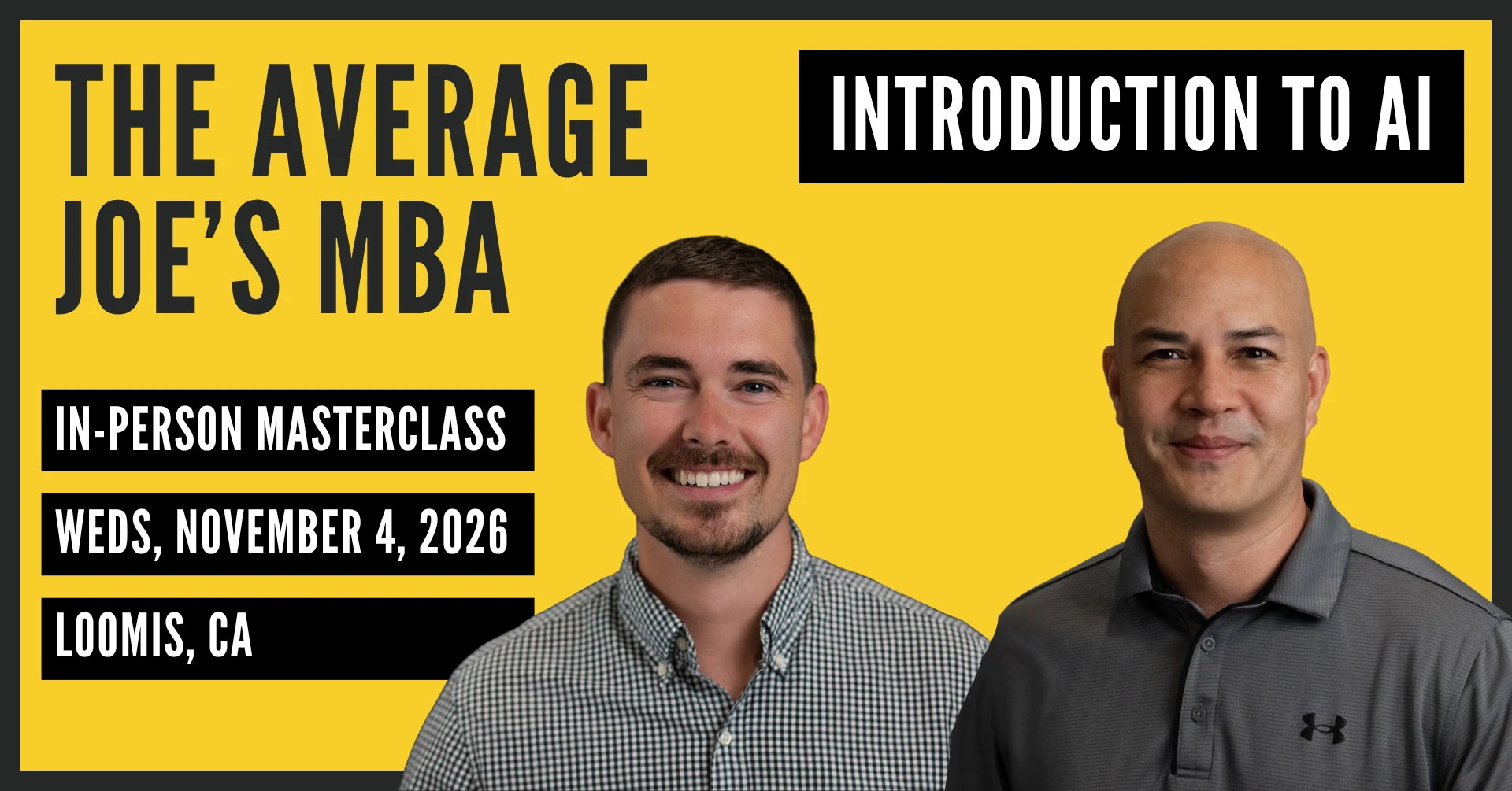 The Average Joe's MBA Introduction to AI event banner