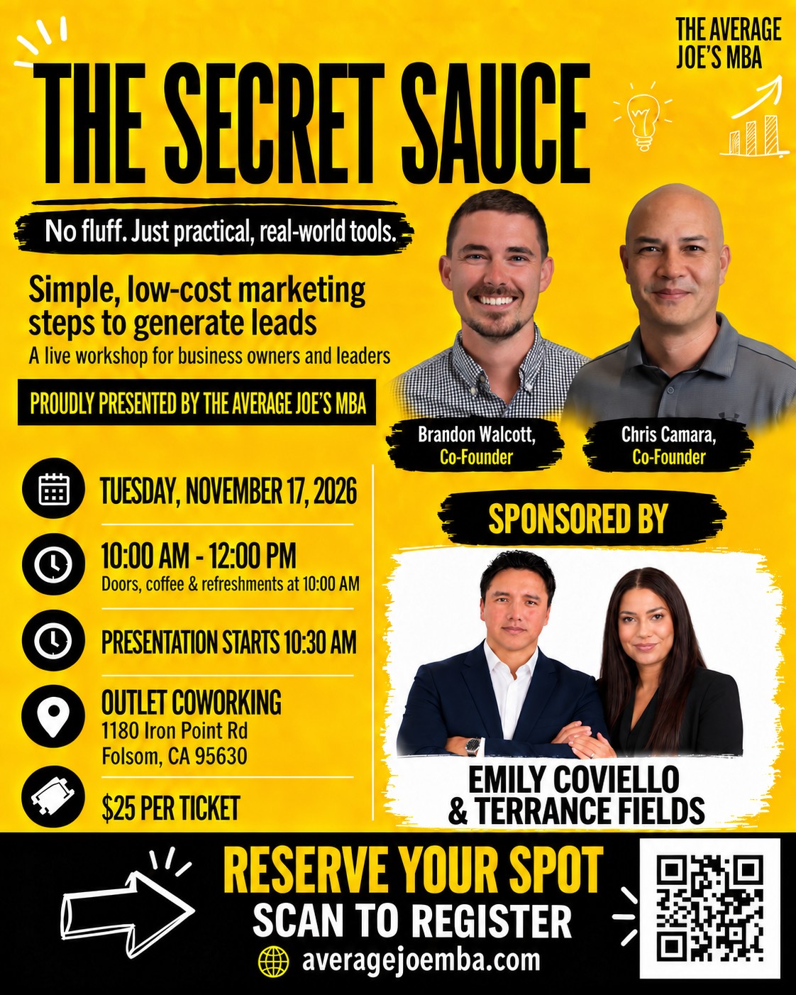 The Secret Sauce poster, Tuesday, November 17, 2026, Folsom, CA, sponsored by Emily Coviello and Terrance Fields