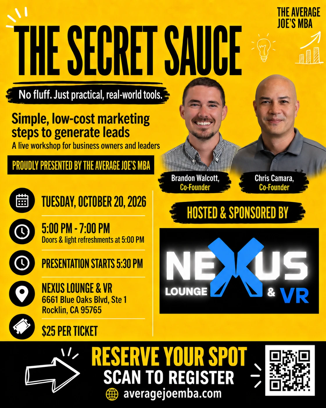 The Secret Sauce poster, Tuesday, October 20, 2026, Rocklin, CA, hosted and sponsored by Nexus Lounge and VR